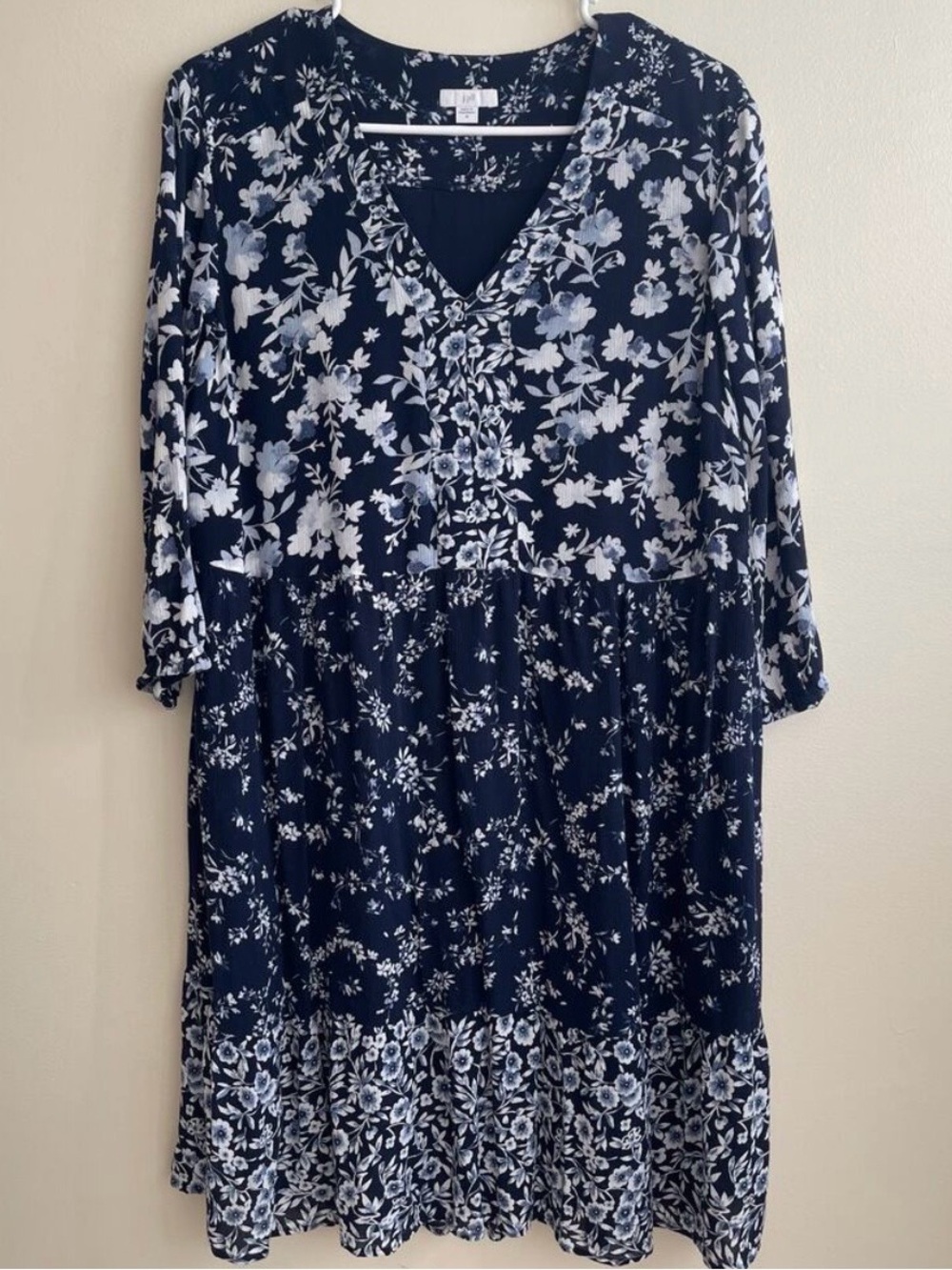 J. Jill Navy and White Floral Button-Front Dress